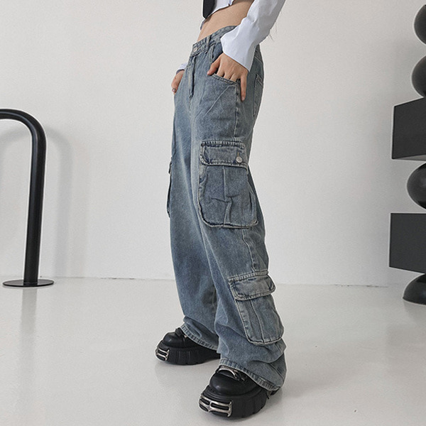 binary01 - 데님 바트 카고팬츠 (당일)♡韓國女裝褲